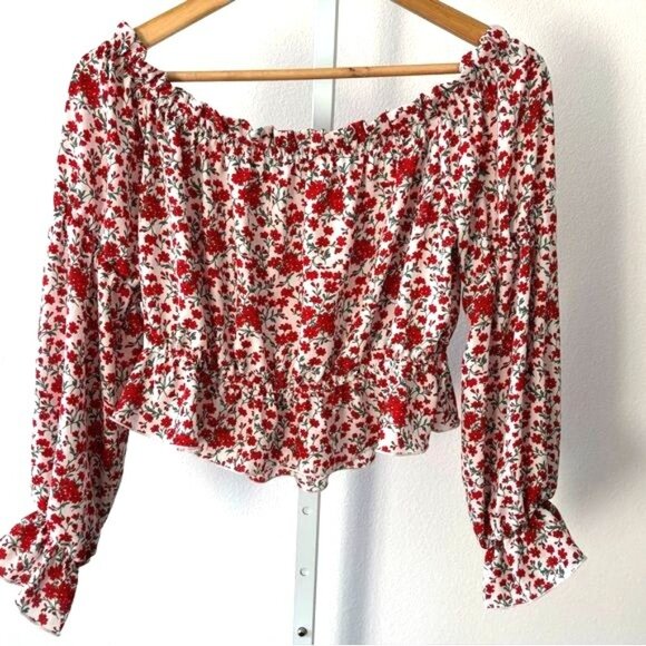 Fashion Nova Blouse XL Cropped Floral Puff Long Sleeve Boho Cottagecore Festival - Picture 10 of 12